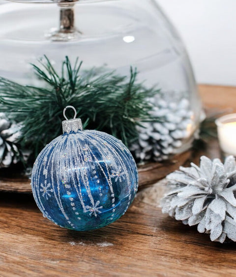 Light Blue Blown Glass Ornament - Handcrafted - Icy Rain Design