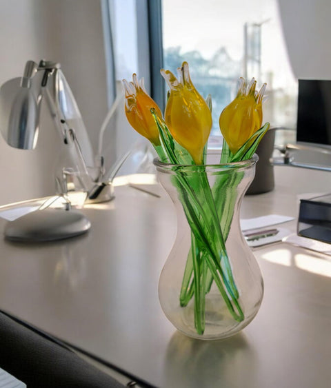 Yellow Glass Tulip - Handcrafted Short Stem Flower