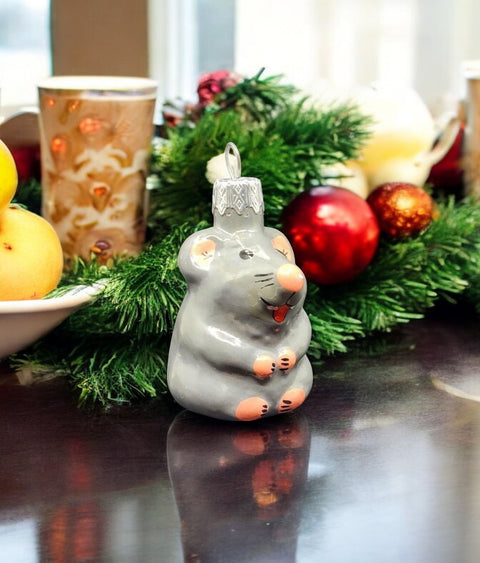 Hand Decorated Glass Keepsake Ornament - Charming Mouse Design