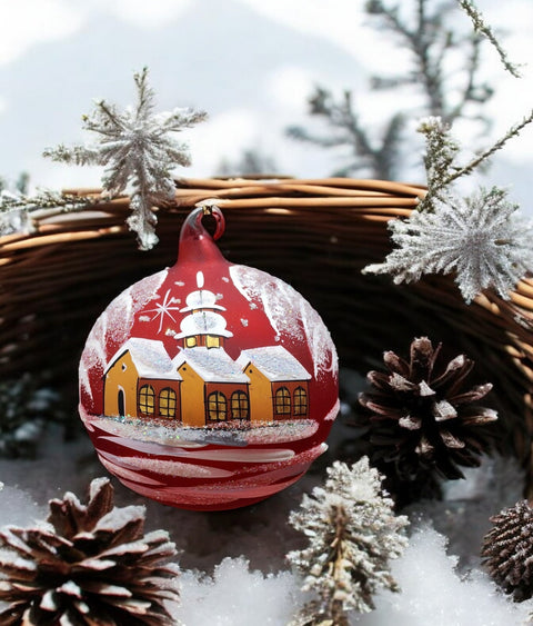 Red Blown Glass Ornament - Handcrafted - Brown Cathedral Design