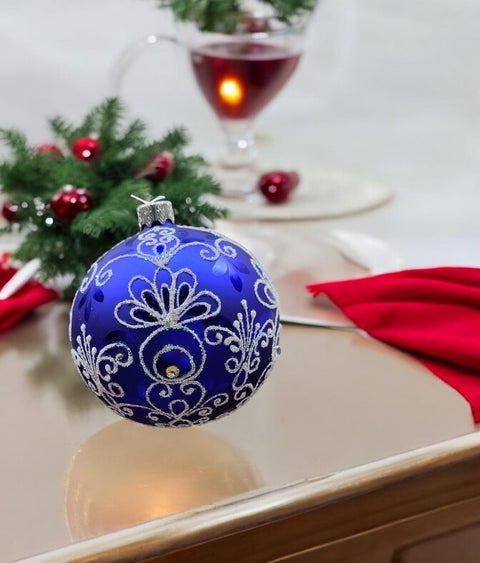 Blue Blown Glass Ornament - Handcrafted - Pineapple Design