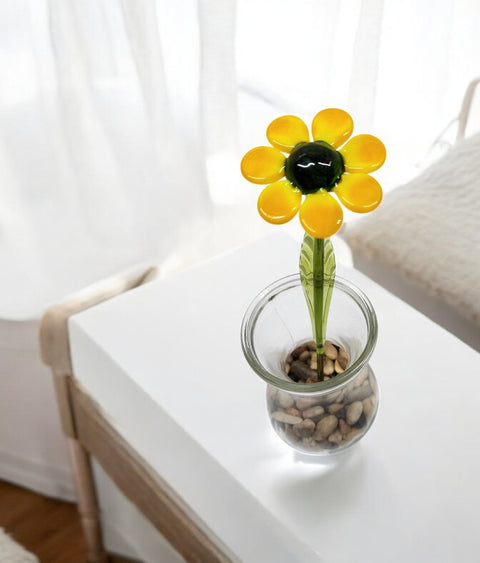 Glass Black Eyed Susan - Handcrafted Short  Stem Flower