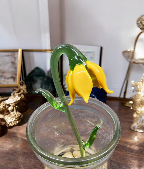 Yellow Glass Lily - Handcrafted Short Stem Flower