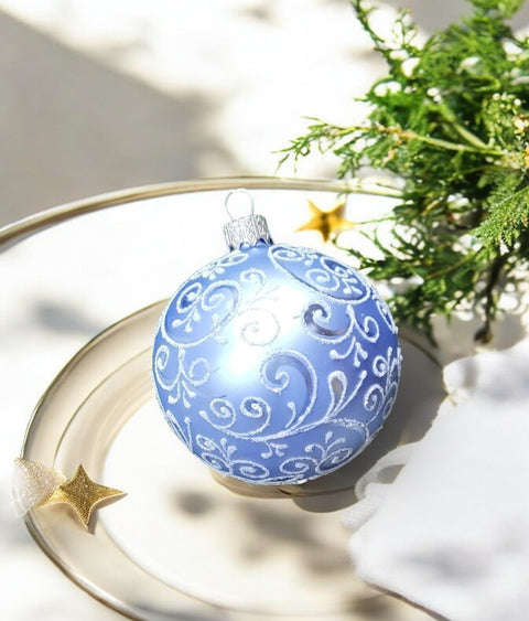 Light Blue Blown Glass Ornament - Handcrafted - Hand Made - Modern Design