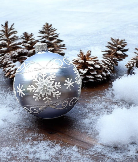 Light Blue Blown Glass Ornament - Handcrafted - Large Snowflake Design