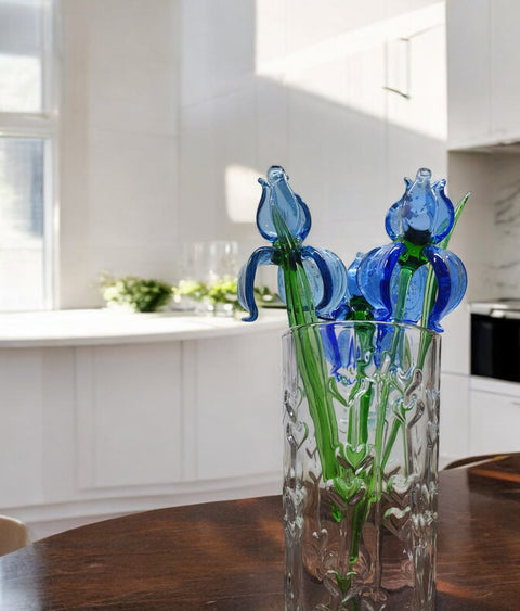 Blue Glass Iris - Handcrafted Long Stem Flower