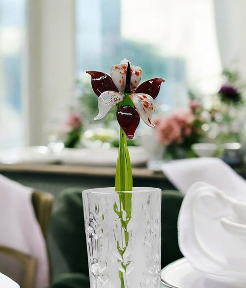 Red Glass Orchid - Handcrafted Long Stem Flower