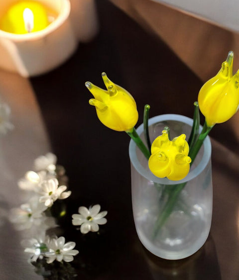 Yellow Glass Tulip - Handcrafted Long Stem Flower