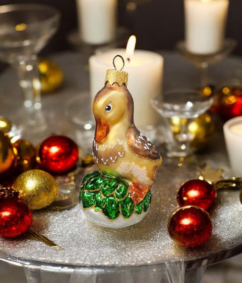 Hand Decorated Glass Keepsake Ornament - Charming Duck Design