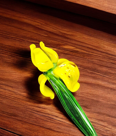 Yellow Glass Iris - Handcrafted Short Stem Flower