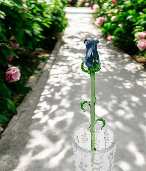 Blue Glass Rose - Handcrafted Long Stem Flower