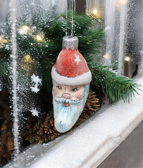 Hand Decorated Glass Keepsake Ornament - Charming Moonhead Santa Design