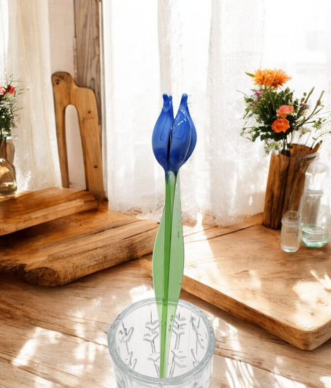 Light Blue Glass Tulip - Handcrafted Long Stem Flower