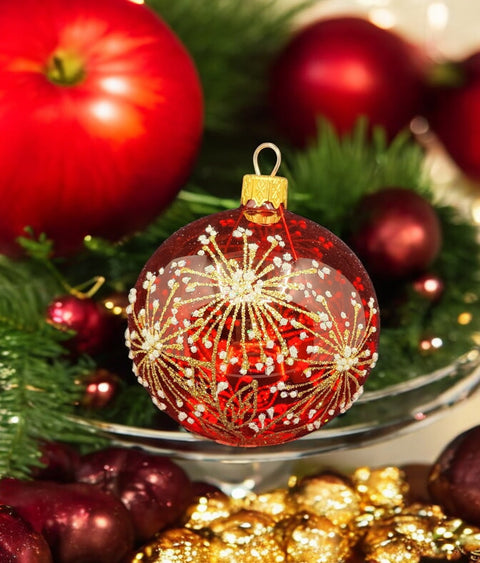 Red Blown Glass Ornament - Handcrafted - Fireworks Design