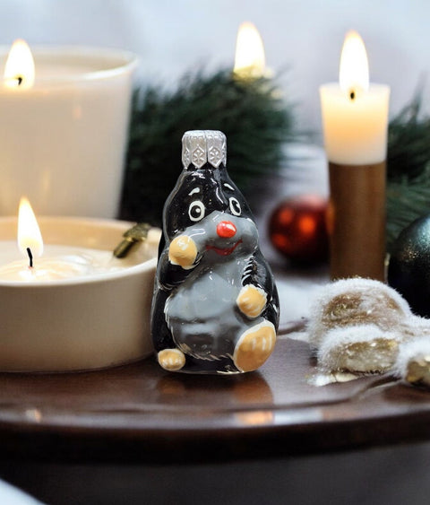 Hand Decorated Glass Keepsake Ornament - Charming Mole Design