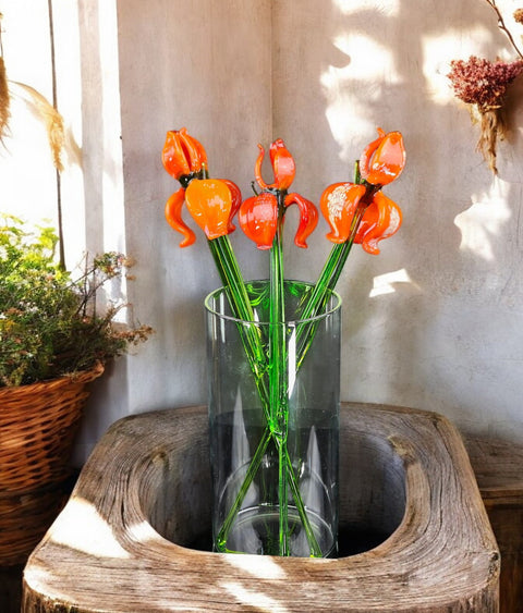 Orange Glass Iris - Handcrafted Long Stem Flower