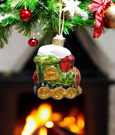 Hand Decorated Glass Keepsake Ornament - Charming Train Design