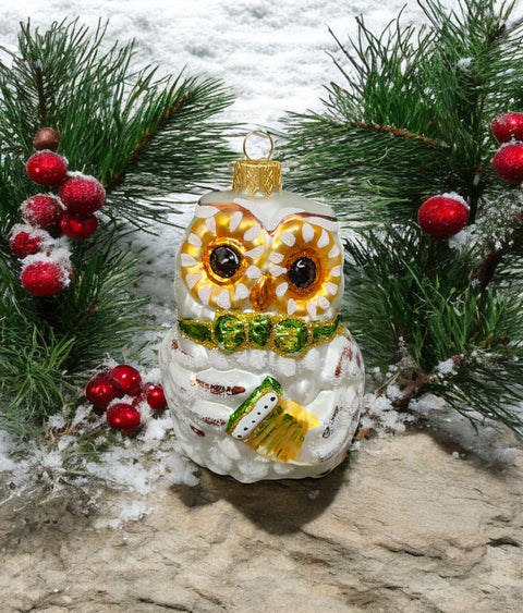 Hand Decorated Glass Keepsake Ornament - Owl With Accordion Design