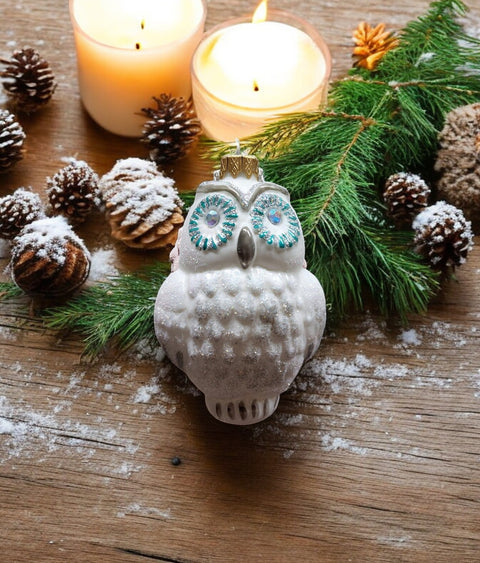 Hand Decorated Glass Keepsake Ornament - Charming White Owl Design