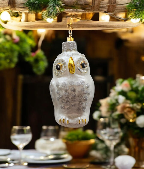 Hand Decorated Glass Keepsake Ornament - Charming White Owl Design