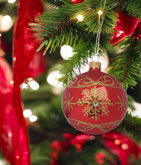 Red Blown Glass Ornament - Handcrafted -Large Snowflake Design