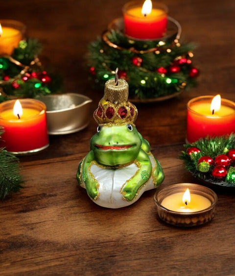 Hand Decorated Glass Keepsake Ornament - Charming Frog Prince Design