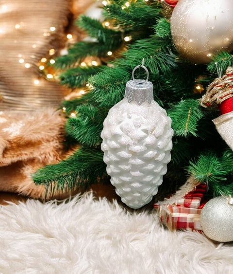 Hand Decorated Glass Keepsake Ornament - Charming Silver Pinecone Design