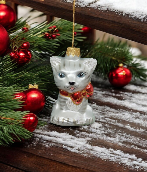 Hand Decorated Glass Keepsake Ornament - Charming Cat Design