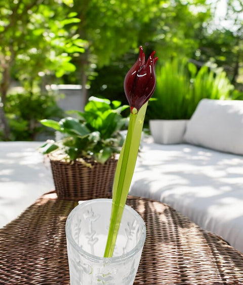 Red Glass Tulip - Handcrafted Long Stem Flower