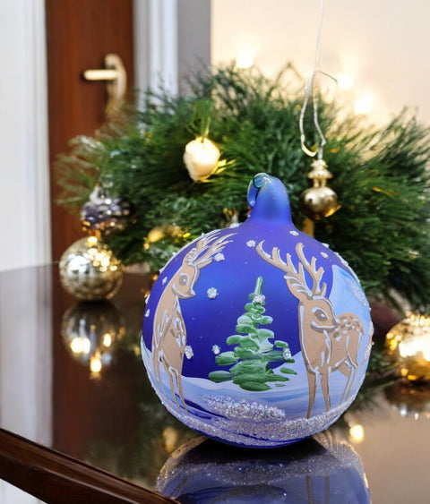 Blue Blown Glass Ornament - Handcrafted - Deer Design