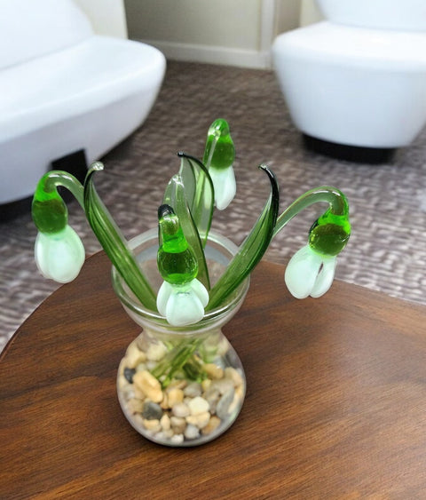 White Glass Snow Drop - Handcrafted Short Stem Flower