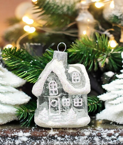 Hand Decorated Glass Keepsake Ornament - Charming Clear House Design