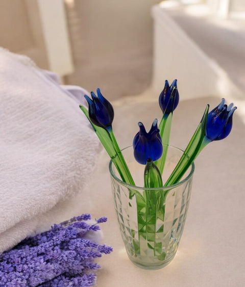 Blue Glass Tulip - Handcrafted Short Stem Flower