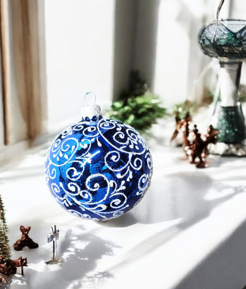 Blue Blown Glass Ornament - Handcrafted - Hand Made - Modern Design