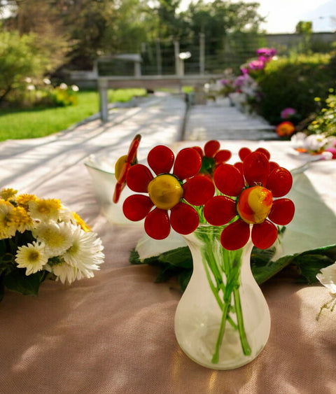 Red Glass Daisy - Handcrafted Short Stem Flower