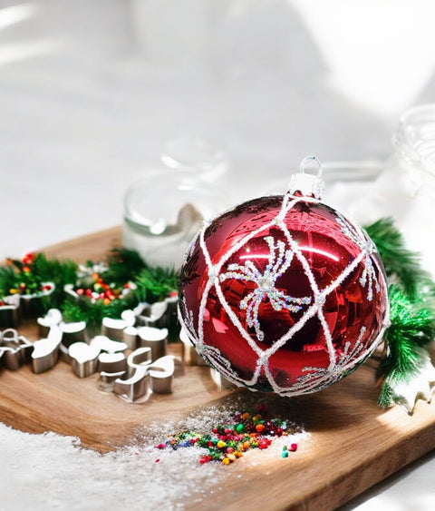 Red Blown Glass Ornament - Handcrafted - Spider Web Design