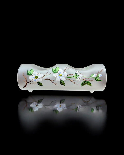 Frosted Glass Double Candle Holder - Dogwood Flower  Yule Log