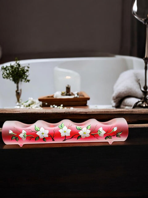 Red Glass Quad Candle Holder - Dogwood Flower  Yule Log Style