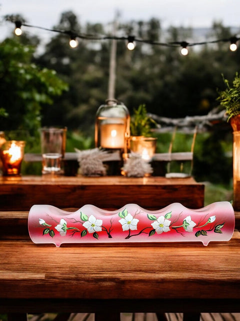 Red Glass Quad Candle Holder - Dogwood Flower  Yule Log Style