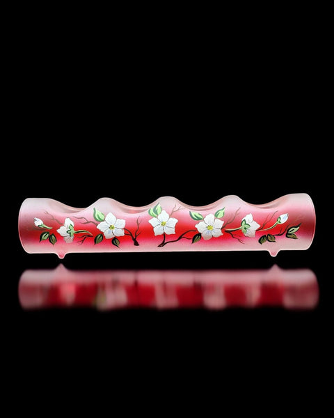 Red Glass Quadruple Candle Holder - Dogwood Flower  Yule Log