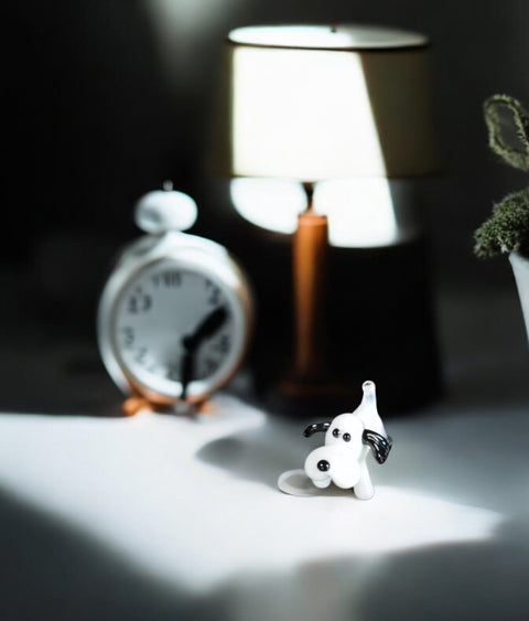 White Dog Figurine, Mini Glass Murano Quality Lampworking Glass Figurine, Hand Made In Ukraine, A Great Addition To Your Collection