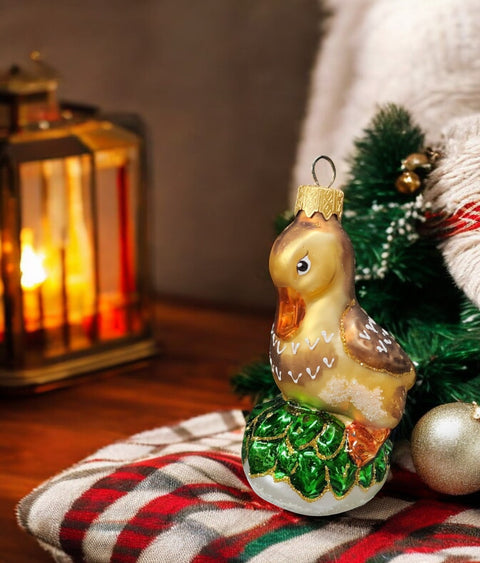 Hand Decorated Glass Keepsake Ornament - Charming Duck Design