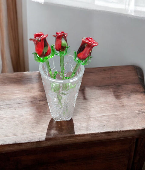 Red Glass Rose - Handcrafted Medium Stem Flower