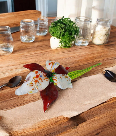 Red Glass Orchid - Handcrafted Long Stem Flower