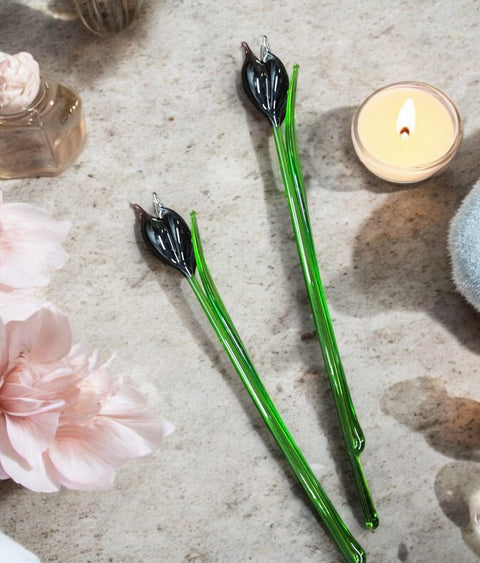 Black Glass Tulip, Handcrafted Glass Flower, Hand Made In Ukraine Using Murano Quality Glass, Great Gift For Flower Lovers, 12 Inch Tulip