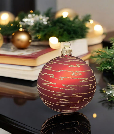 Red Blown Glass Ornament - Sunset - Dark Red & Gold Ornament - Hand Made In Ukraine - Hand Painted - Keepsake Ornament - Natural Glass