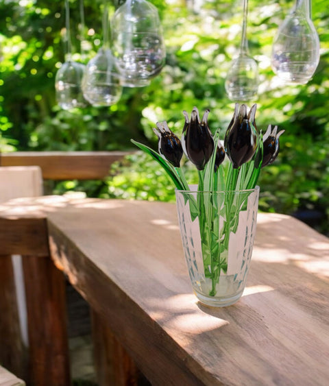 Black Glass Tulip - Handcrafted Short Stem Flower