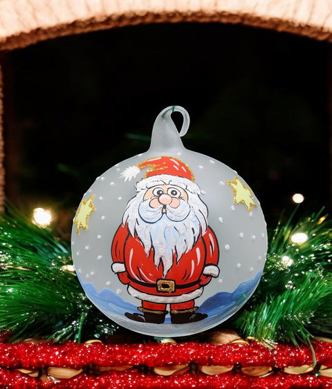 Frosted Blown Glass Ornament - Handcrafted -  Charming Santa Claus