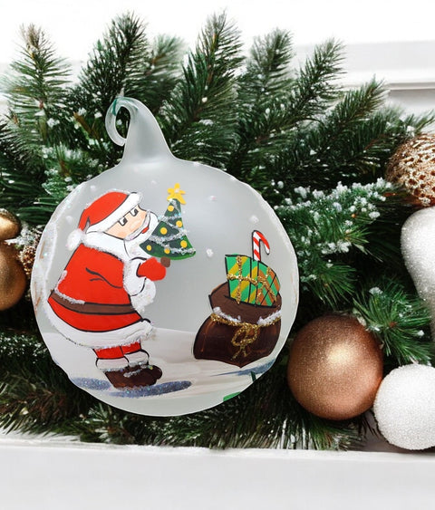 Frosted Blown Glass Ornament - Handcrafted -  Charming Santa Claus Design