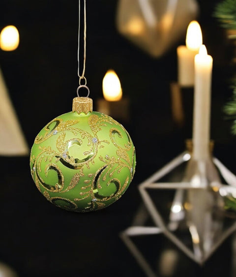 Green Blown Glass Ornament - Handcrafted - Hand Made - Modern Design
